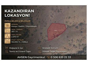 KONYA HADİM GÖYNÜKKIŞLA’DA SATILIK 2.273 m² TARLA