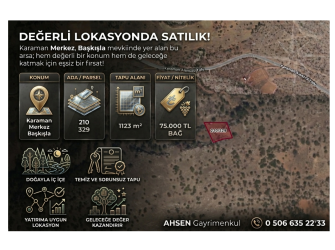 KARAMAN MERKEZ BAŞKIŞLA’DA SATILIK 1.123 m² BAĞ