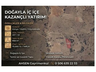 KONYA HADİM GÖYNÜKKIŞLA’DA SATILIK 958 m² TARLA