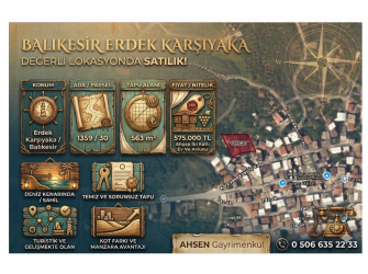 DENİZ KIYISINDA KAÇMAZ FIRSAT! BALIKESİR ERDEK KARŞIYAKA’DA SATILIK 60 m² ARSA