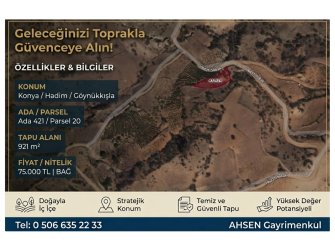 HADİM GÖYNÜKKIŞLA’DA SATILIK 921 M² YOLA CEPHELİ KELEPİR BAĞ
