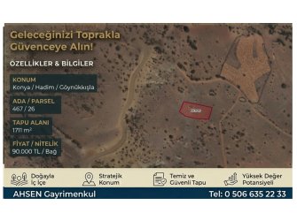 HADİM GÖYNÜKKIŞLA’DA SATILIK 1711 m² YOLA CEPHELİ GENİŞ BAĞ