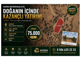 HADİM GÖYNÜKKIŞLA’DA SATILIK 1154m² YATIRIMLIK TARLA