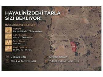 KONYA HADİM GÖYNÜKKIŞLA’DA SATILIK 1.129 m² TARLA