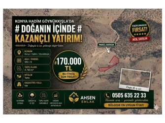 KONYA HADİM GÖYNÜKKIŞLA'DA 4.780 M² YATIRIMLIK TARLA