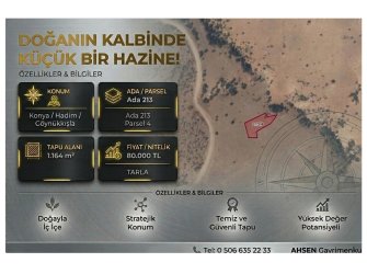 KONYA HADİM GÖYNÜKKIŞLA’DA SATILIK 1.164 m² TARLA