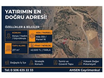 KONYA HADİM GÖYNÜKKIŞLA’DA SATILIK 217 m² TARLA