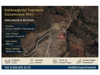 KONYA HADİM GÖYNÜKKIŞLA’DA SATILIK 966 m² BAĞ