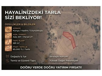 KONYA HADİM GÖYNÜKKIŞLA’DA SATILIK 681 m² TARLA