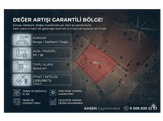 KONYA DERBENT DEĞİŞ’TE SATILIK 10.142 m² TARLA