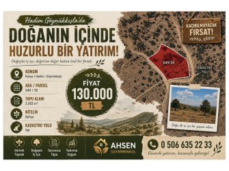 HADİM GÖYNÜKKIŞLA’DA KADASTRO YOLLU 2203m² SATILIK BAHÇE