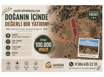 HADİM GÖYNÜKKIŞLA’DA 1349m² YATIRIMLIK SATILIK TARLA