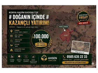 HADİM BADEMLİ’DE 2.874 m² UYGUN FİYATLI YATIRIMLIK TARLA