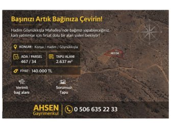 KONYA HADİM GÖYNÜKKIŞLA'DA SATILIK 2.637m² FIRSAT BAĞ
