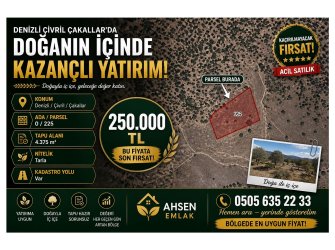 DENİZLİ ÇİVRİL ÇAKALLAR’DA 4.375 m² YATIRIMLIK TARLA