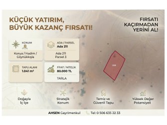 KONYA HADİM GÖYNÜKKIŞLA’DA SATILIK 1.041 m² TARLA