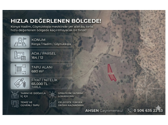 KONYA HADİM GÖYNÜKKIŞLA’DA SATILIK 680 m² TARLA