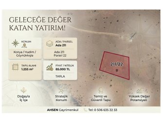 KONYA HADİM GÖYNÜKKIŞLA’DA SATILIK 1.255 m² TARLA