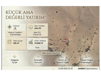 KONYA HADİM GÖYNÜKKIŞLA’DA 219 m² TARLA