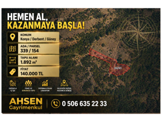 KONYA DERBENT GÜNEY’DE SATILIK 1.892 m² TARLA