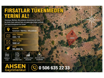 KARAMAN MERKEZ MURATDEDE'DE SATILIK TARLA