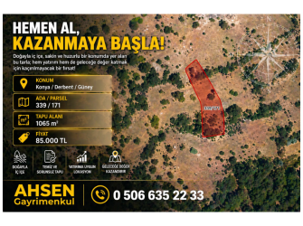 KONYA DERBENT GÜNEY – 339 ADA 171 PARSEL SATILIK ARSA