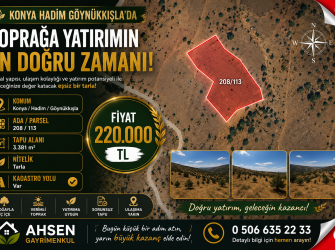 ÜRETİME VE YATIRIMA UYGUN! Hadim Göynükkışla'da 3.381 m² Geniş Tarla