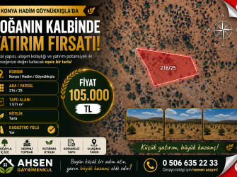 TAM BİR FİYAT/PERFORMANS ÜRÜNÜ! Hadim Göynükkışla'da 1.571 m² Tarla
